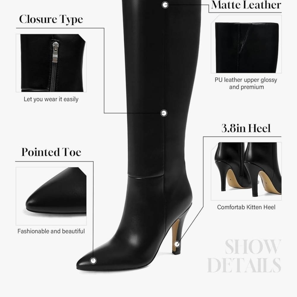 Coutgo Black Leather Sezy Heeled Boots Sz 7 New - Picture 2 of 6